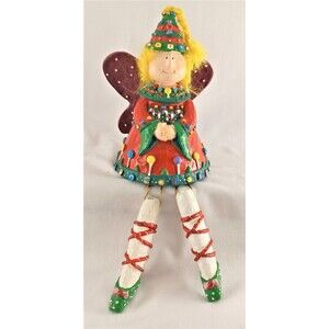 Vintage Russ Berrie Christmas Angel Shelf Sitter Resin Figurine   8" Candy Cane